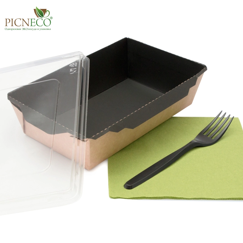 товар Контейнер бумажный с крышкой, 800мл, 186*106*55 мм, черный BK042C